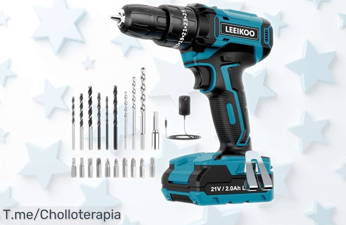 Taladro percutor LEEIKOO 21V con fuerza de sobra y 24 accesorios listo para cualquier trabajo, ahora rebajado a precio muy bajo por tiempo limitado ¡no te pierdas este ofertón que va volar!