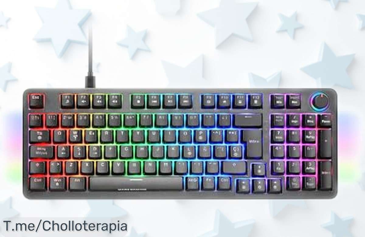 Teclado mecánico gaming Mars Gaming MKPRO con RGB personalizable y sweet silencio, ahora a precio rebajado ¡Super chollo con rueda multimedia para girar a tu ritmo! No esperes que se agote esta oferta brutal.