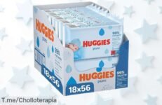 Toallitas para bebé Huggies Pure pack gigante 1008 unidades con 99% agua pura precio rebajado chollazo que mantiene la piel limpia y suave sin químicos aprovecha ahora antes de que se agoten