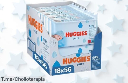 Toallitas para bebé Huggies Pure pack gigante 1008 unidades con 99% agua pura precio rebajado chollazo que mantiene la piel limpia y suave sin químicos aprovecha ahora antes de que se agoten