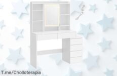 Tocador con luces LED ajustables Vasagle diseño moderno y práctico, espejo amplio y compartimentos perfectos para tu maquillaje oferta rebajada que vuela no la dejes escapar ya mismo