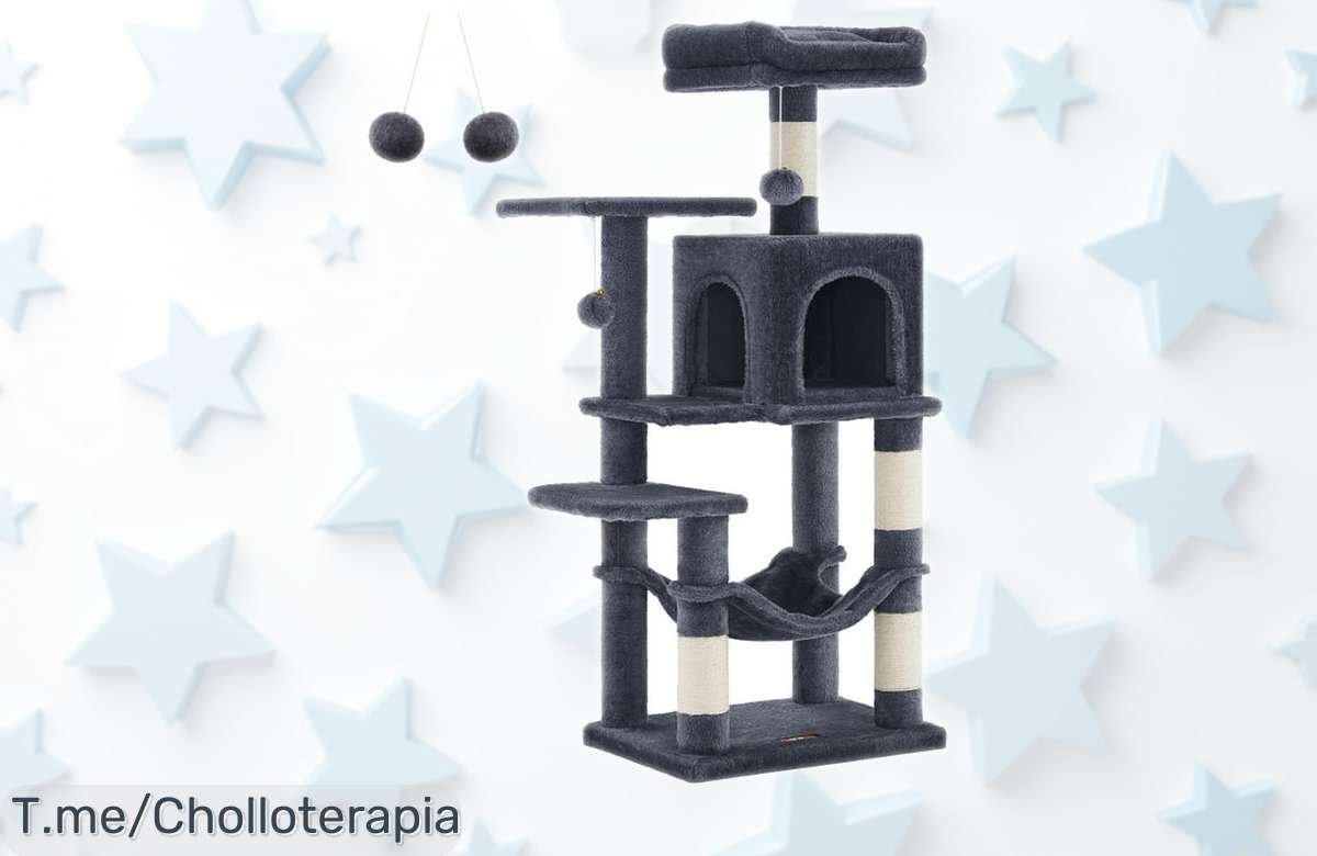 Torre para gatos Feandrea con rascadores y cueva, oferta rebajada que no verás otra vez, perfecta para darle a tu gato horas de juego y relax; este super chollo vuela rápido, ¡no pierdas la oportunidad!