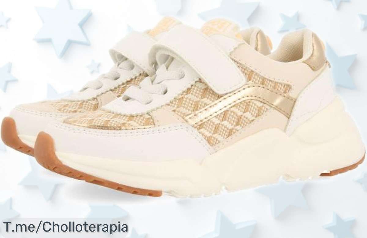 Zapatillas blancas Gioseppo Kukur para niños con detalles metálicos y rafia, suela ultraligera que parece volar ¡rebajadas a precio loco por tiempo limitado, corre que se agotan y no volverán!