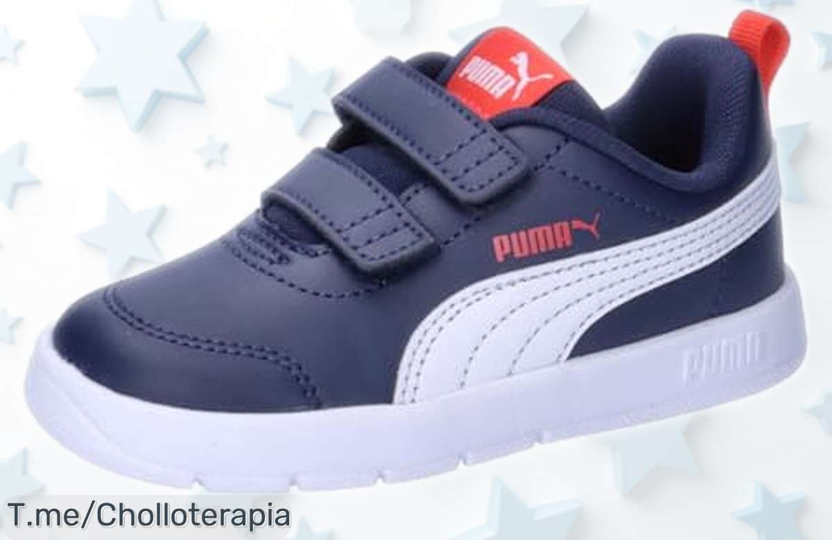 Zapatillas para bebé Puma Courtflex V3 V en Navy White Red con precio rebajado, un ofertón que vuela rápido ¡pocas unidades disponibles, no pierdas esta súper oportunidad ya!