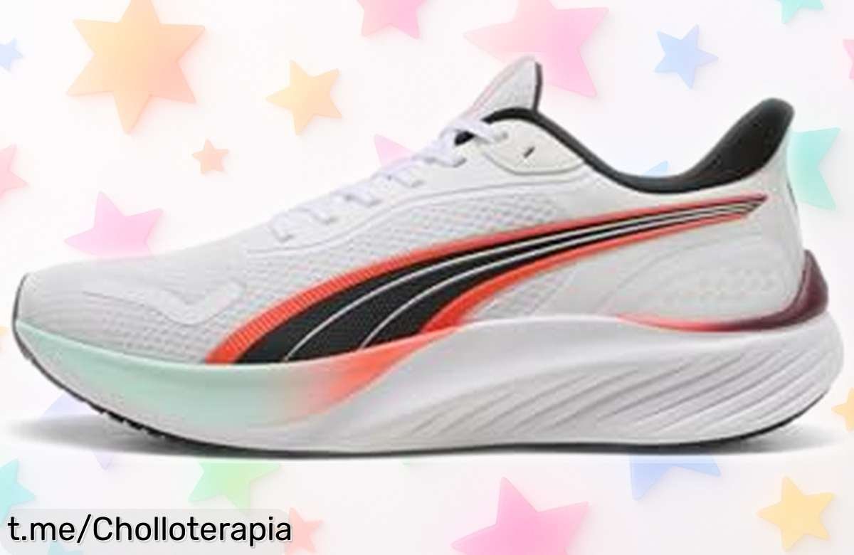 Zapatillas para correr PUMA pounce lite blanco y rojo súper livianas con diseño único precio rebajado increíble chollazo que no puedes dejar escapar corre ya que vuelan rápido