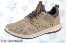 Zapatillas para hombre Skechers Delson Camben con malla taupe ultra transpirables que mantienen tus pies frescos todo el día y se ajustan como un guante, a un precio rebajado que te va a alucinar ¡No dejes escapar este ofertón!