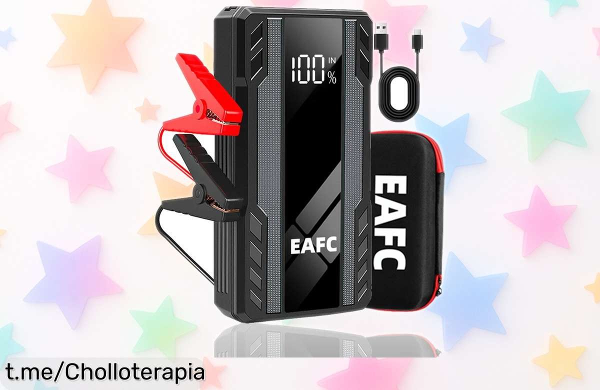 Arrancador de batería para coche EAFC 1000A con luz LED, ¡ofertón imperdible! Ideal para esos imprevistos que nadie desea. ¡Precio rebajado y disponible solo por tiempo limitado! No te quedes tirado y hazte ya con este super chollo antes de que volar las unidades.