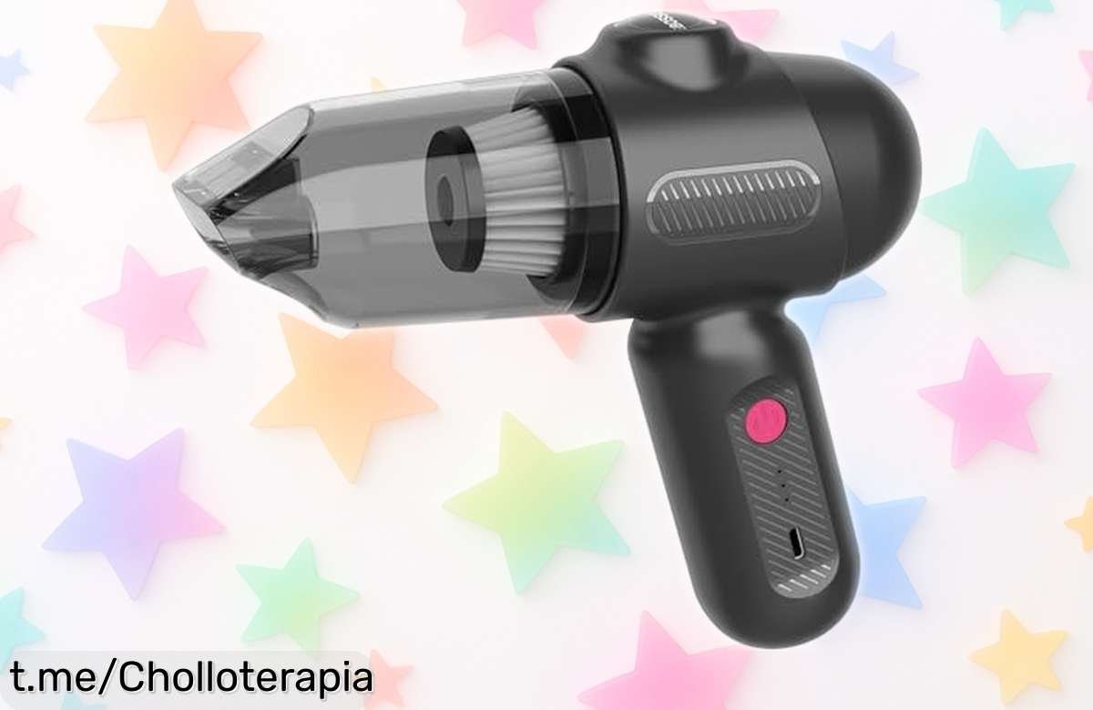 Aspirador de mano inalámbrico 4 en 1 con mega potencia de 8000PA para dejar todo impecable, incluye 6 boquillas perfectas para coche y casa, ¡precio rebajado brutal que vuela rápido, cógelo ya antes que desaparezca!