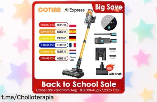 Aspiradora inalámbrica COTIAR V22 con succión potente y pantalla LED, rebajada de precio en un super chollo que vuela rápido ¡date prisa que se acaba esta oferta brutal ya!