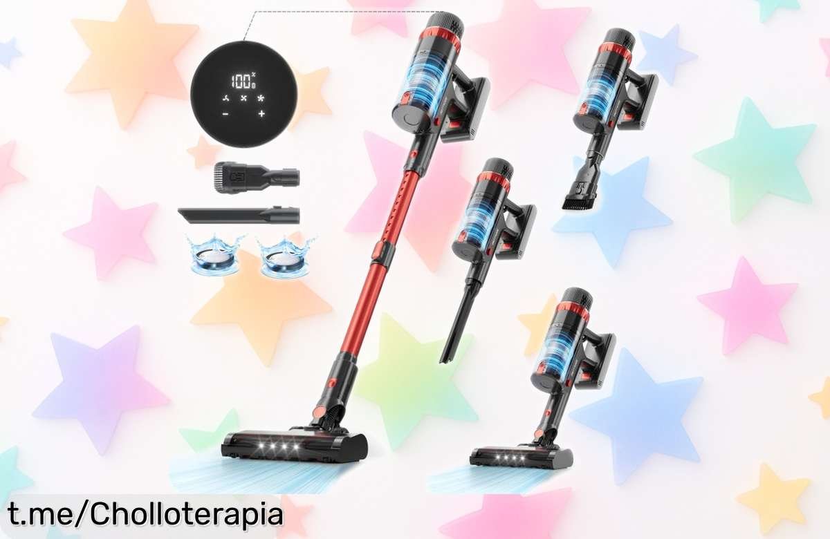 Aspiradora inalámbrica PrettyCare V900 con 62 minutos de potencia brutal a un precio rebajado que no te puedes perder, ¡aprovecha este super chollo y limpia sin esfuerzo antes de quedarte sin ella!