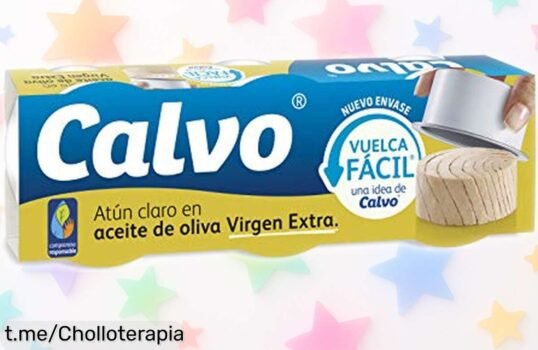 Atún claro en aceite de oliva virgen extra Calvo pack 3x65g con nuevo envase vuelca fácil y sabor top precio rebajado que no puedes dejar escapar corre antes de que se acabe este super chollo