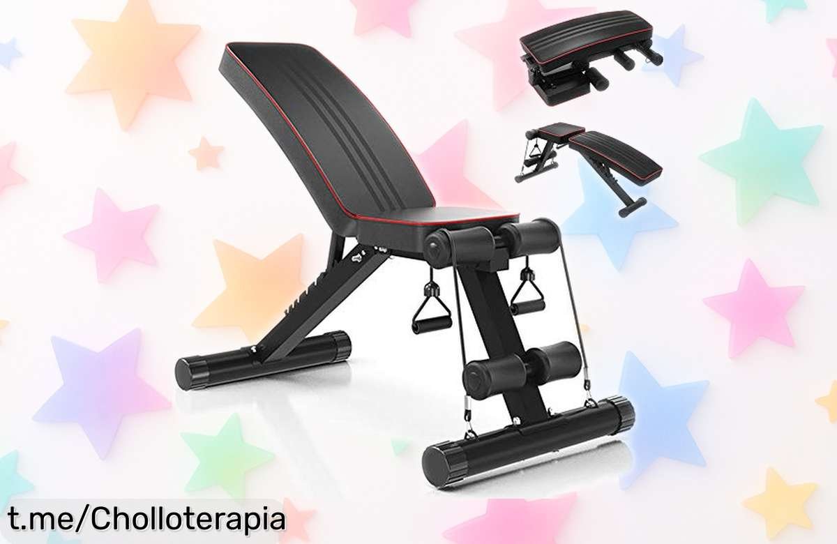 Banco de pesas ajustable y plegable YOLEO con 7 posiciones para entrenar hasta 300 kg, precio rebajado que no verás dos veces, un super chollo limitado por tiempo ¡hazte con el tuyo ya antes de que vuelen!