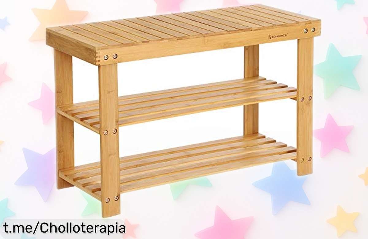 Banco zapatero de bambú SONGMICS, el ofertón que necesitas para ordenarlo todo: aguanta hasta 120 kg y guarda hasta 12 pares. ¡Hazlo tuyo antes de que se acabe!