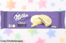 Barquillos Milka Choco Wafer con cremoso chocolate blanco y relleno de cacao a precio rebajado, un ofertón dulce para saborear ya antes que desaparezca este super chollo limitado ¡Date prisa!