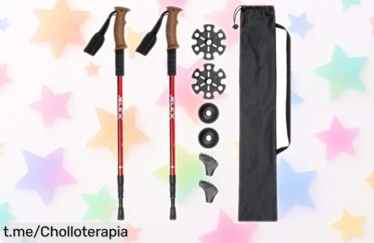 Bastones de senderismo con asa de corcho rojo JELEX precio rebajado super chollo para tus caminos favoritos ¡date prisa que vuelan!
