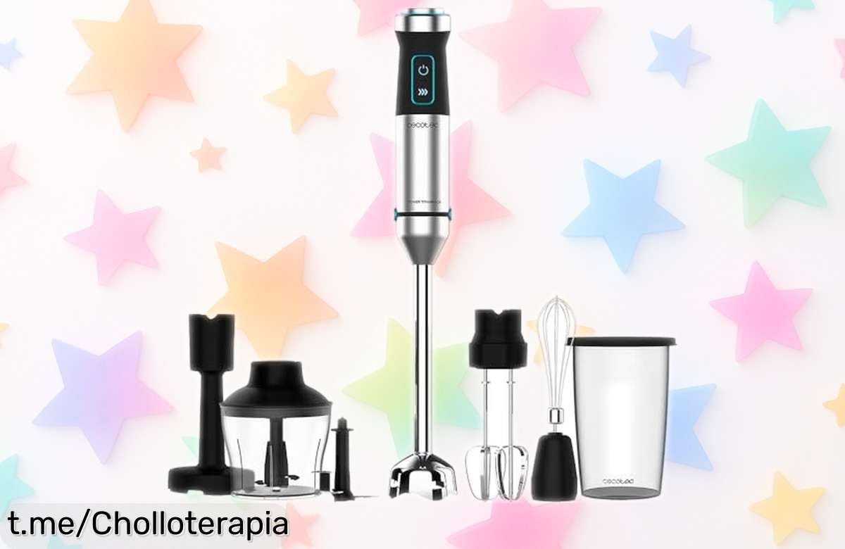 Batidora de mano potente Cecotec Power TitanBlack 1500 XL: ¡Acércate y lleva la tuya a precio rebajado! Cuchillas de titanio y accesorios increíbles, no te quedes sin la tuya antes que se acaben. ¡Tritura todo sin esfuerzo y ahorra ya en este super chollo que vuela!