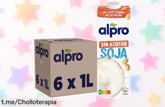 Bebida vegetal de soja Alpro sin azúcar, pack 6x1L con descuento brutal para cuidarte fácil y rico ¡sin lactosa ni gluten! Aprovecha este super chollo antes que vuelen tus cajas, solo queda tiempo limitado, corre que se acaba rápido