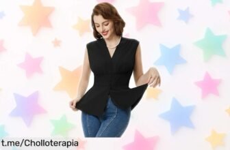 Blusa vintage sin mangas Belle Poque con cuello en V, cintura elástica y botones top ¡Ahora a un precio rebajado irresistible! Corre que vuelan las unidades, no te pierdas este super chollo perfecto para tus fiestas de verano.