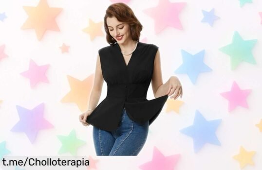 Blusa vintage sin mangas Belle Poque con cuello en V, cintura elástica y botones top ¡Ahora a un precio rebajado irresistible! Corre que vuelan las unidades, no te pierdas este super chollo perfecto para tus fiestas de verano.