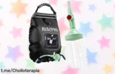 Bolsa de ducha Risepro 20L con calentador solar rápido y cabezal ajustable, precio rebajado que no dura para siempre: disfruta de agua caliente en tus aventuras al aire libre ¡corre antes que se agoten!