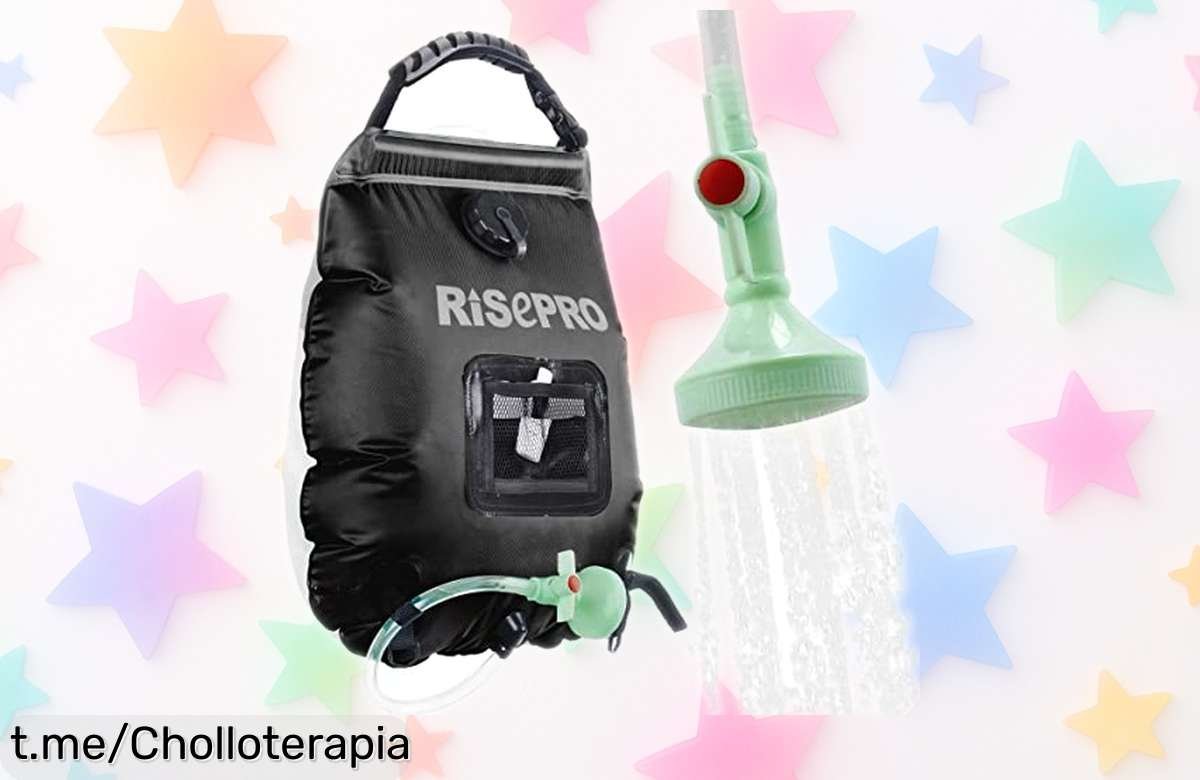 Bolsa de ducha Risepro 20L con calentador solar rápido y cabezal ajustable, precio rebajado que no dura para siempre: disfruta de agua caliente en tus aventuras al aire libre ¡corre antes que se agoten!