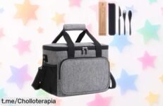 Bolsa térmica XJNOVA 10L gris Oxford con cubiertos y asas súper resistentes para mantener tu comida fresca horas chollazo imperdible a precio rebajado ¡date prisa que vuelan!