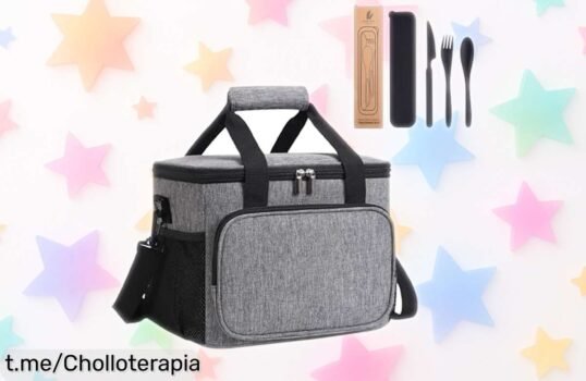 Bolsa térmica XJNOVA 10L gris Oxford con cubiertos y asas súper resistentes para mantener tu comida fresca horas chollazo imperdible a precio rebajado ¡date prisa que vuelan!