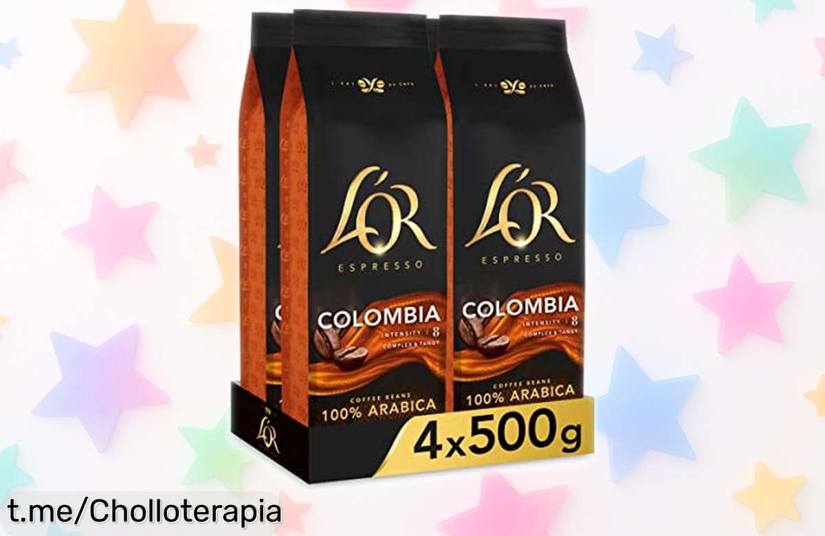 Café en grano natural L'OR Espresso Colombia 100% arábica con sabor intenso y toques de miel y cítricos, ahora a precio rebajado ¡4 bolsas de 500g para llevarte un super chollo de café premium que vuela! Aprovecha antes que se agote la oferta limitada