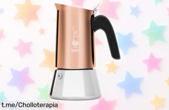 Cafetera Venus Bialetti para 6 tazas con mango antiescaldaduras y acero inoxidable, diseño bronce irresistible con precio rebajado que vuela, ¡no pierdas este ofertón Made in Italy y disfruta tu café auténtico ya!