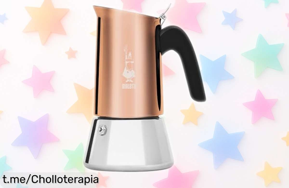 Cafetera Venus Bialetti para 6 tazas con mango antiescaldaduras y acero inoxidable, diseño bronce irresistible con precio rebajado que vuela, ¡no pierdas este ofertón Made in Italy y disfruta tu café auténtico ya!