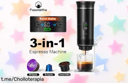 Cafetera portátil inalámbrica Foombthe 3 en 1 con pantalla digital y depósito reducido, ahora rebajada para que disfrutes de café perfecto donde quieras ¡Corre que este ofertón no va a durar nada!
