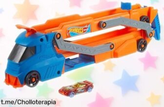 Camión transportador Hot Wheels HYT83 que se convierte en pista de 76 cm, ¡guarda hasta 9 coches y lanza acrobacias épicas! Precio rebajado, super chollo por tiempo limitado. No te pierdas esta locura, consigue el tuyo antes de que desaparezca.