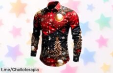 Camisa navideña para hombre con estampado 3D divertida y de manga larga ideal para las fiestas, precio rebajado increíble y oferta limitada ¡no esperes más que vuelan!