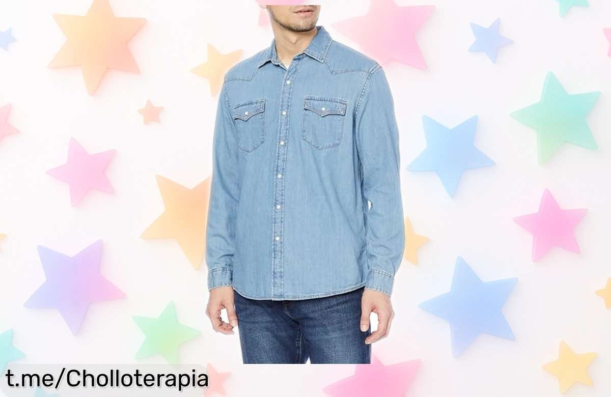 Camisa vaquera Amazon Essentials hombre azul claro estilo western rebajada a precio loco disfruta su tela ligera y versatilidad chollazo temporal no te la pierdas ya