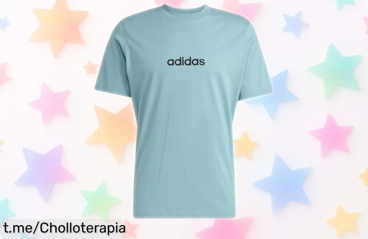 Camiseta adidas Hombre Essentials Linear en Powder Teal/Black con caída de precio brutal y pocas unidades, un super chollo que mejora tu estilo ¡No lo dejes escapar!
