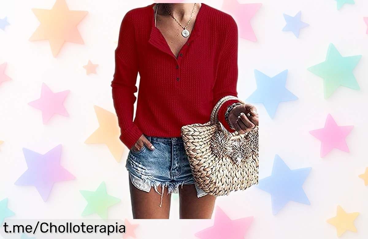 Camiseta manga larga para mujer WNEEDU con tejido waffle que respira y botones exclusivos en oferta limitada, ¡super chollo a precio rebajado que se agota rápido! No pierdas la oportunidad de llevar estilo y frescura ya mismo.