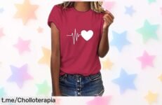 Camiseta mujer manga corta Yuson Girl con estampado de corazón, ¡super chollo a precio rebajado! Luzca brillante este verano y no se quede sin la suya antes de que volen.
