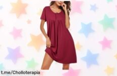 Camisón de algodón suave para mujer en burdeos con botones estilo chic, rebajado a un precio loco y exclusivo: una oportunidad que vuela rápido ¡no te quedes sin este super chollo solo por tiempo limitado!