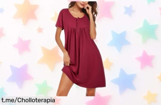 Camisón de algodón suave para mujer en burdeos con botones estilo chic, rebajado a un precio loco y exclusivo: una oportunidad que vuela rápido ¡no te quedes sin este super chollo solo por tiempo limitado!