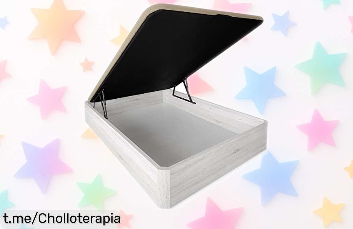 Canapé abatible extra reforzado Duérmete Online con hueco gigante y pistones hidráulicos súper resistentes, precio rebajado que no se repetirá, ¡no dejes escapar este ofertón limitado!