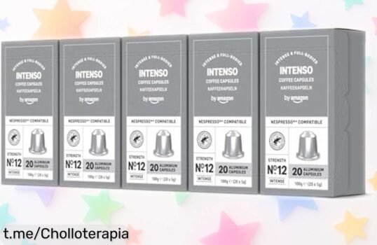 Cápsulas de café intenso by Amazon con tueste oscuro y 100 unidades a precio rebajado para despertar tu energía cada mañana, no dejes que se escape este super chollo porque quedan pocas unidades ¡date prisa!