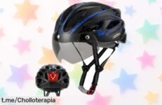 Casco de ciclismo Favoto con gafas magnéticas y luz LED trasera, ¡rebajado para que pedalees seguro y a la moda; esto es un super chollo que no puedes dejar pasar ya!