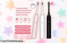 Cepillo de dientes eléctrico ultrasónico con seis velocidades y carga USB a precio rebajado listo para que tú y tu pareja brilléis con una limpieza suave, efectiva e impermeable corre que vuelan estas unidades ¡no digas que no te avisamos!