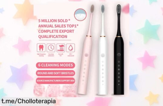 Cepillo de dientes eléctrico ultrasónico con seis velocidades y carga USB a precio rebajado listo para que tú y tu pareja brilléis con una limpieza suave, efectiva e impermeable corre que vuelan estas unidades ¡no digas que no te avisamos!
