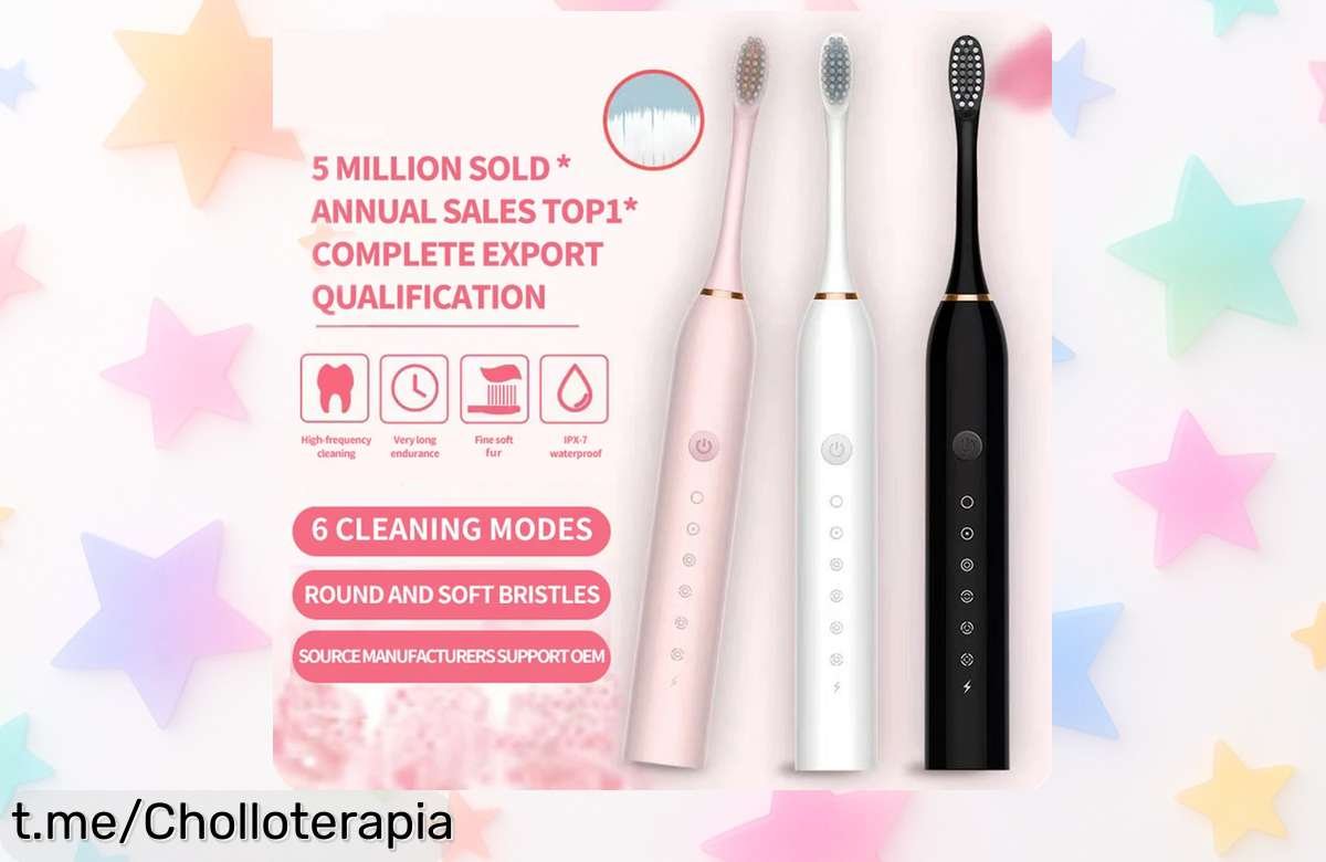 Cepillo de dientes eléctrico ultrasónico con seis velocidades y carga USB a precio rebajado listo para que tú y tu pareja brilléis con una limpieza suave, efectiva e impermeable corre que vuelan estas unidades ¡no digas que no te avisamos!