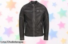 Chaqueta biker synthetic leather Jack & Jones negra con cuello único y súper resistente rebajada: chollazo para un estilo imbatible que vuela en unidades, ¡corre antes de que desaparezca este ofertón!