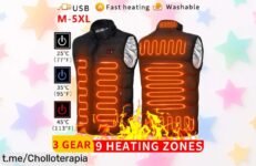 Chaqueta calefactora eléctrica con 9 zonas de calor y conexión USB a precio rebajado nunca visto, ideal para luchar contra el frío este invierno. ¡Corre que vuelan! Aprovecha esta oferta abrazadora antes de que sea demasiado tarde y siente la calidez al instante en tus días más fríos!