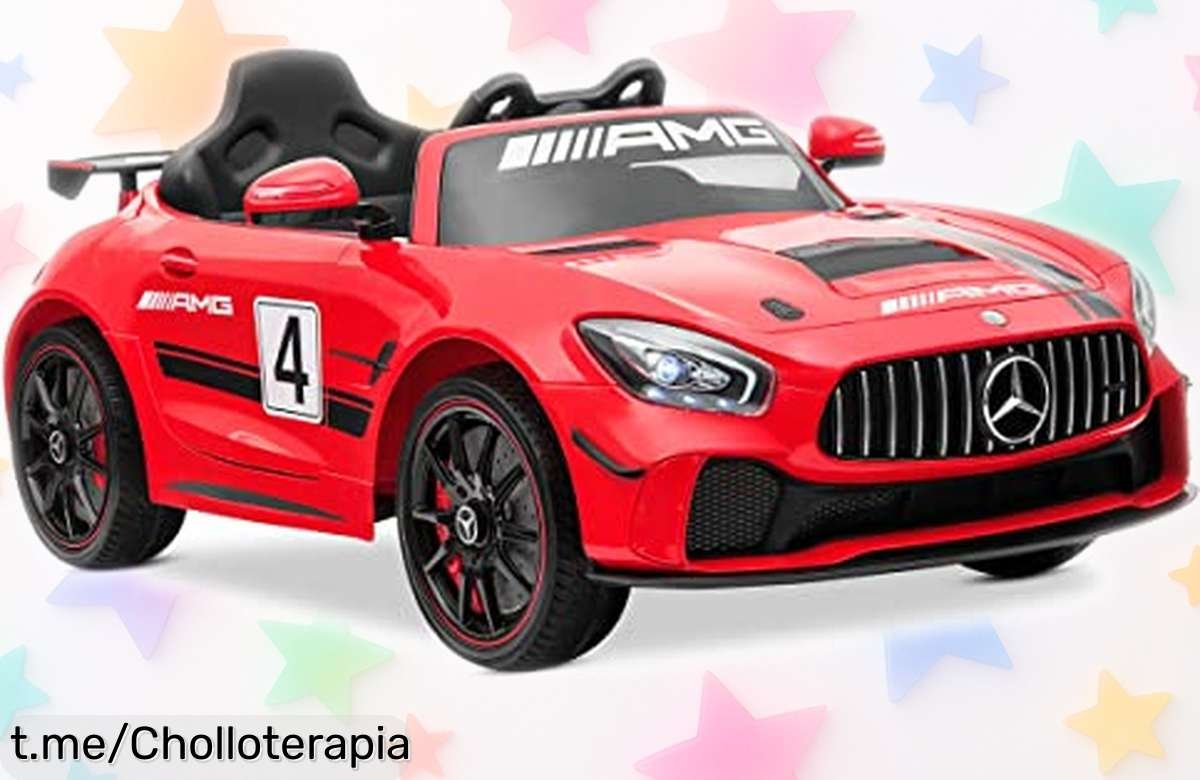 Coche eléctrico para niños Playkin Mercedes GT4 rojo con mando parental y batería potente precio rebajado con este super chollo la diversión y seguridad al volante están a tu alcance no pierdas esta oportunidad única ¡corre que vuelan!