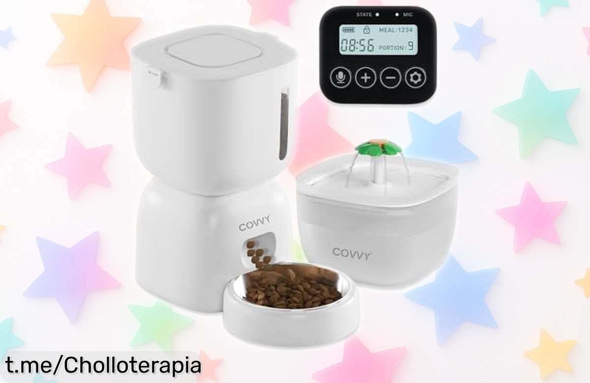 Comedero automático Covvy con 4 comidas diarias y dispensador de agua fresca rebajado a precio loco para que tu mascota disfrute ya mismo ¡oferta limitada, corre antes que se agote!