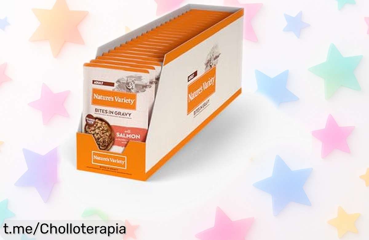 Comida húmeda para gatos Nature’s Variety con salmón en 22 bolsitas a precio rebajado irresistible, sabor natural y energía total para tu peludo ¡date prisa que se acaban!